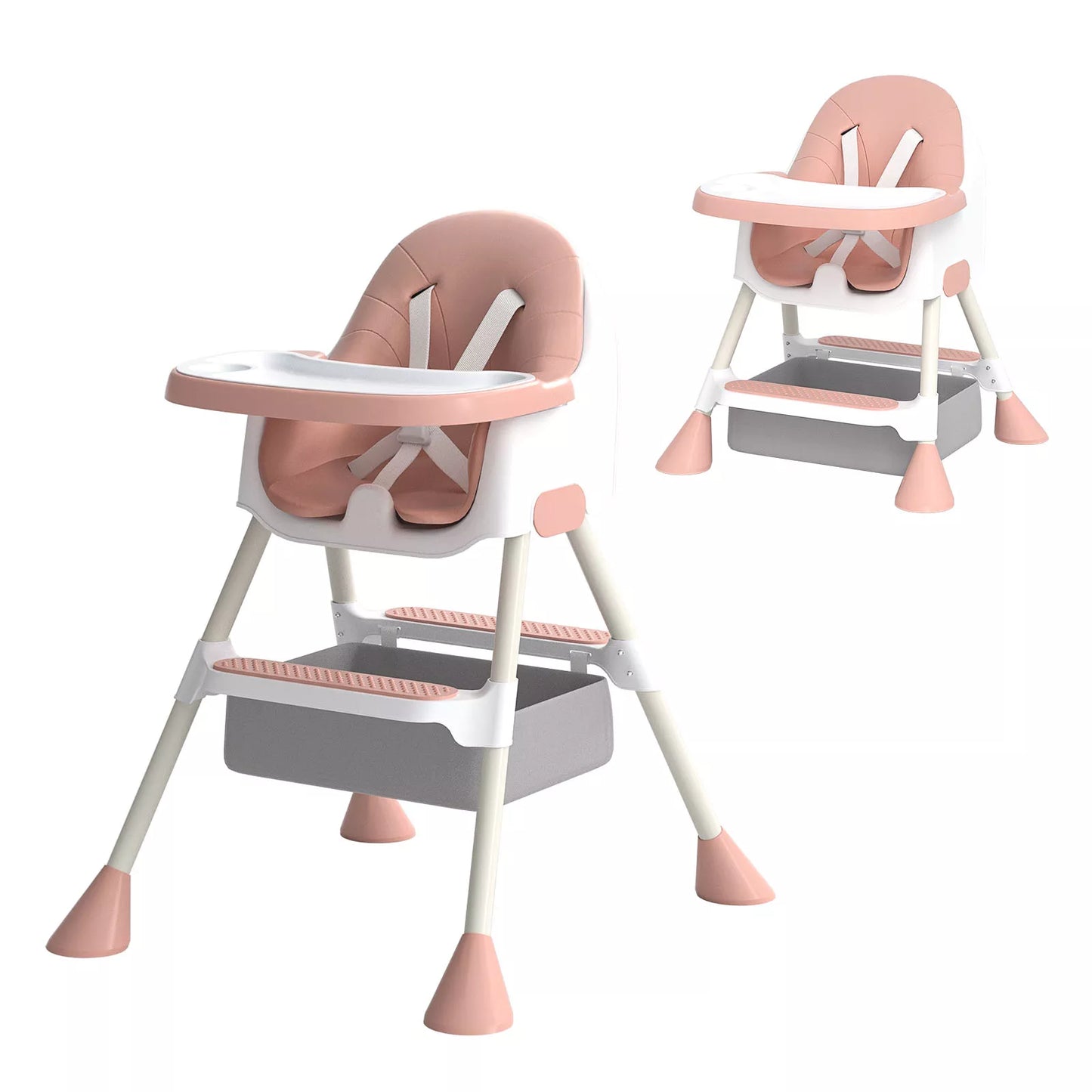 High Chair, 2-in-1 with Footrest, Detachable Double Tray