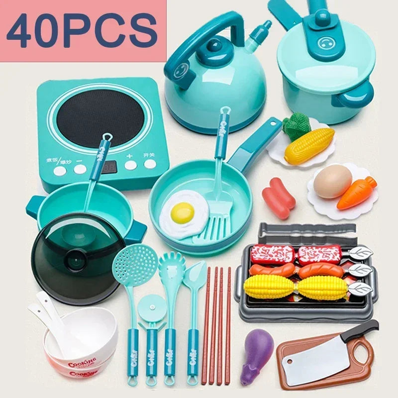 Pretend Play Pot Utensils Set Toys Dishwasher with Induction Cooker Rice Bowls Chopsticks Kitchen Toy Gifts for Kids