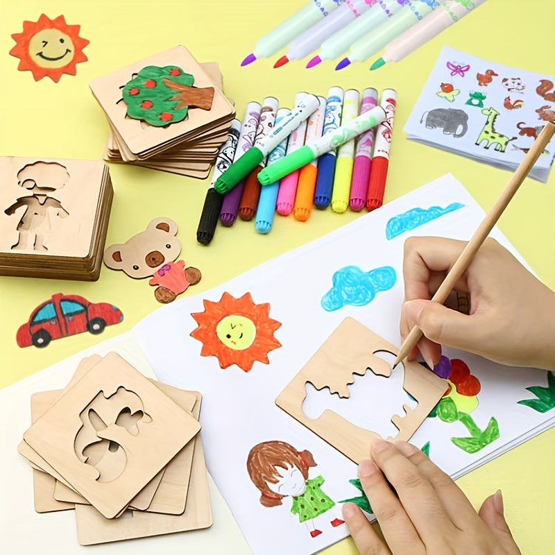 Wooden Drawing Stencils Kit, 20pcs