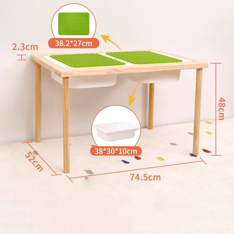 Solid Wood Children's Building Block Table