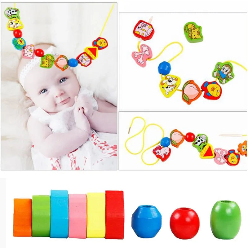 Montessori Colourful Wooden Threading Shapes