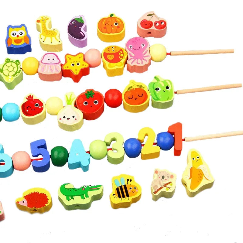 Montessori Colourful Wooden Threading Shapes