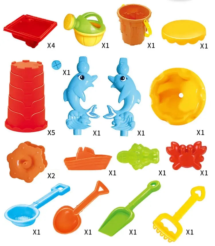 [Funny] 4 Player Kids Summer Outdoor Beach Sandpit Toy Sand Bucket Water Wheel Table Play Set play water play sand education Toy