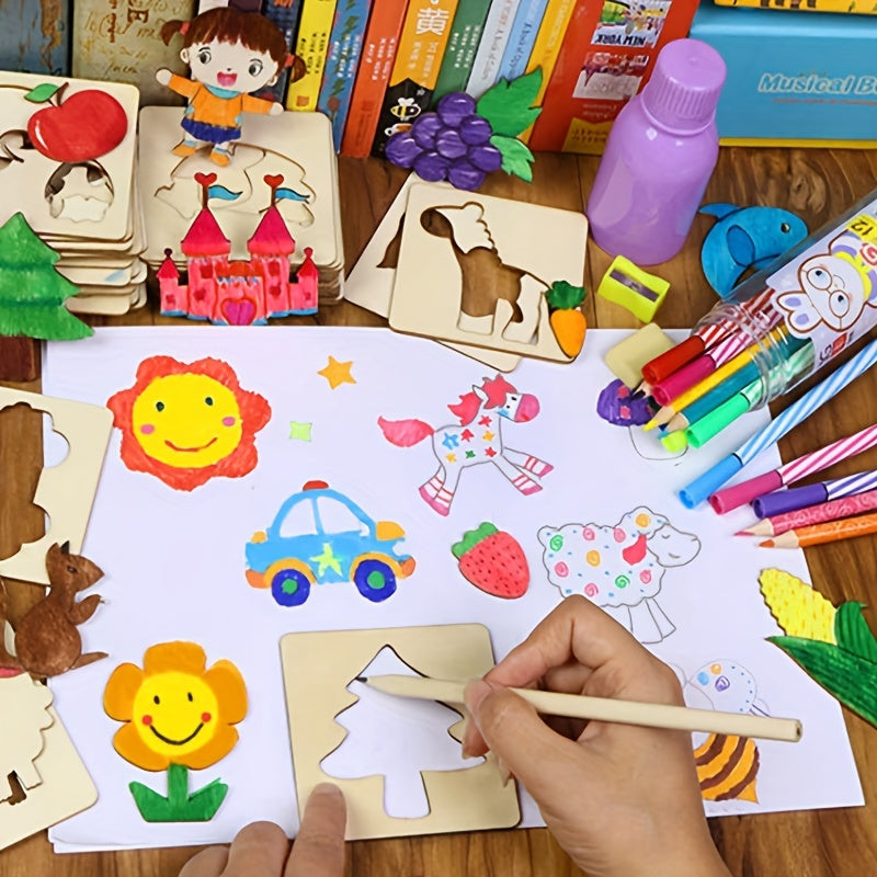 Wooden Drawing Stencils Kit, 20pcs