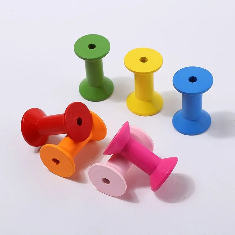 Colour Natural Wooden Empty Spool – Early Learners