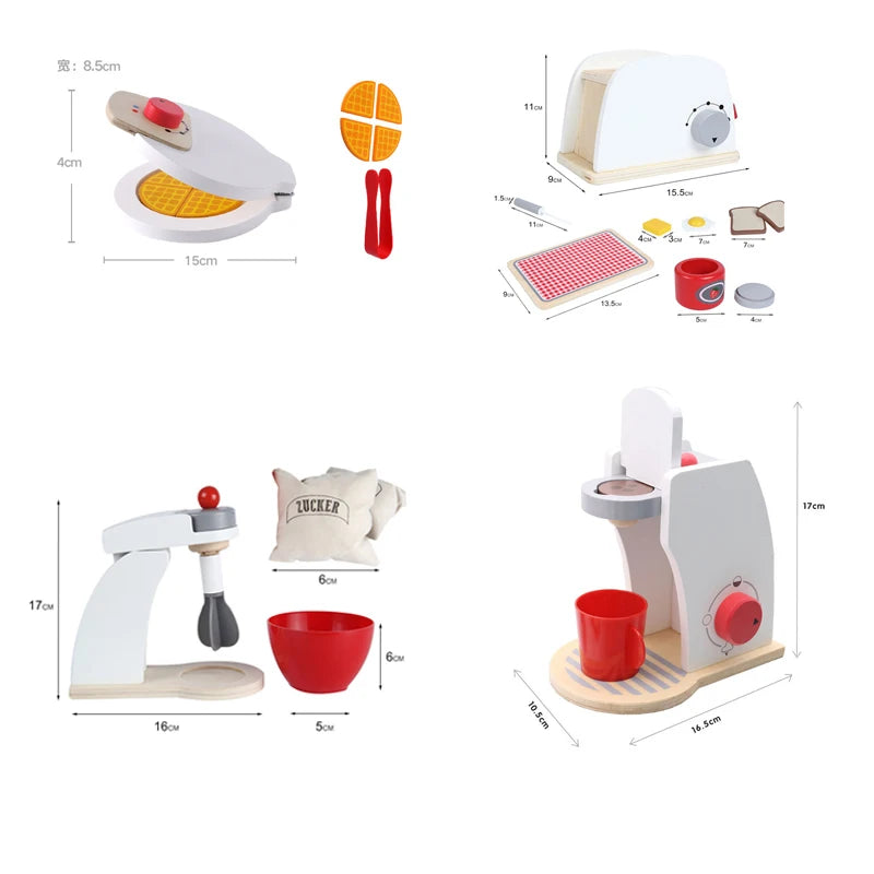 Wooden Kitchen Pretend Wooden Coffee , Toaster, Food Mixer.