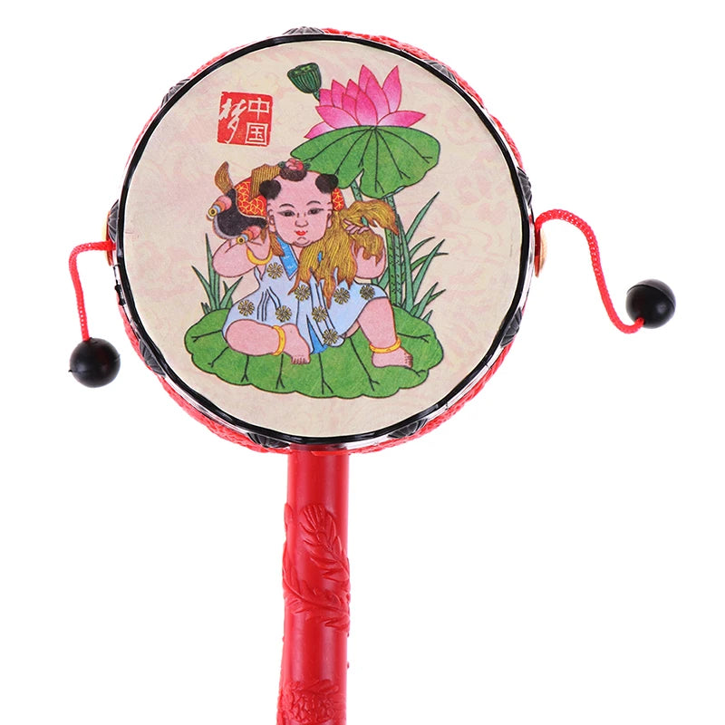 1Pc Chinese Traditional Spin Toy Rattle Drum