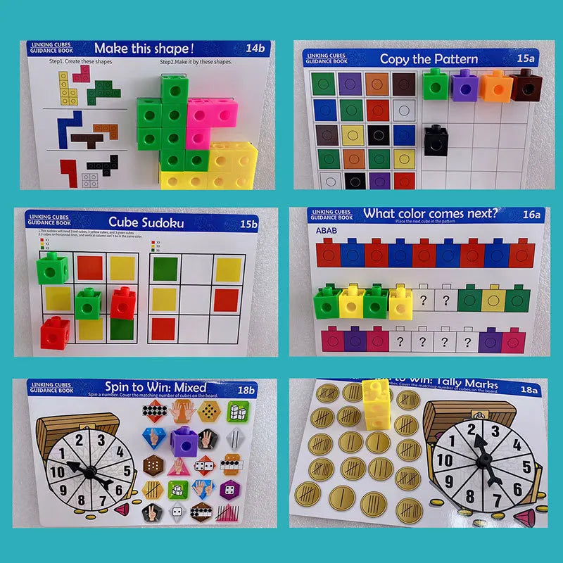 Linking Cubes Math Blocks Toy with Activity Cards 100pcs Numbers Counting Set
