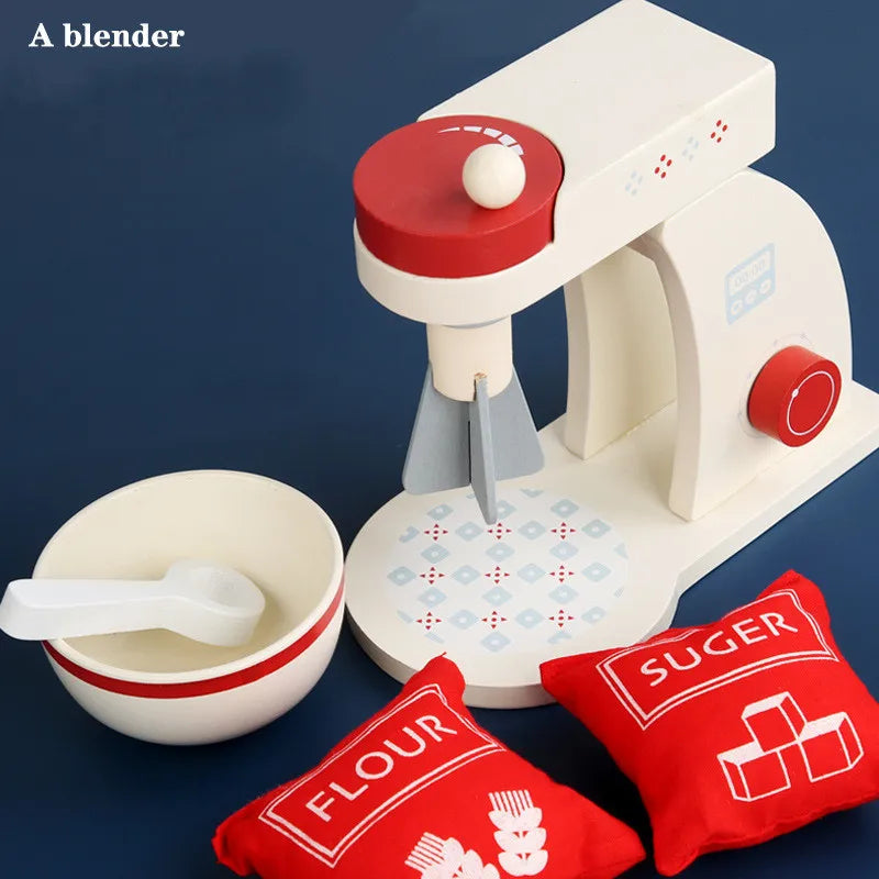 Wooden Kitchen Cooking Kitchen Toy Toaster Coffee Mixer Waffle Maker Montessori Learning