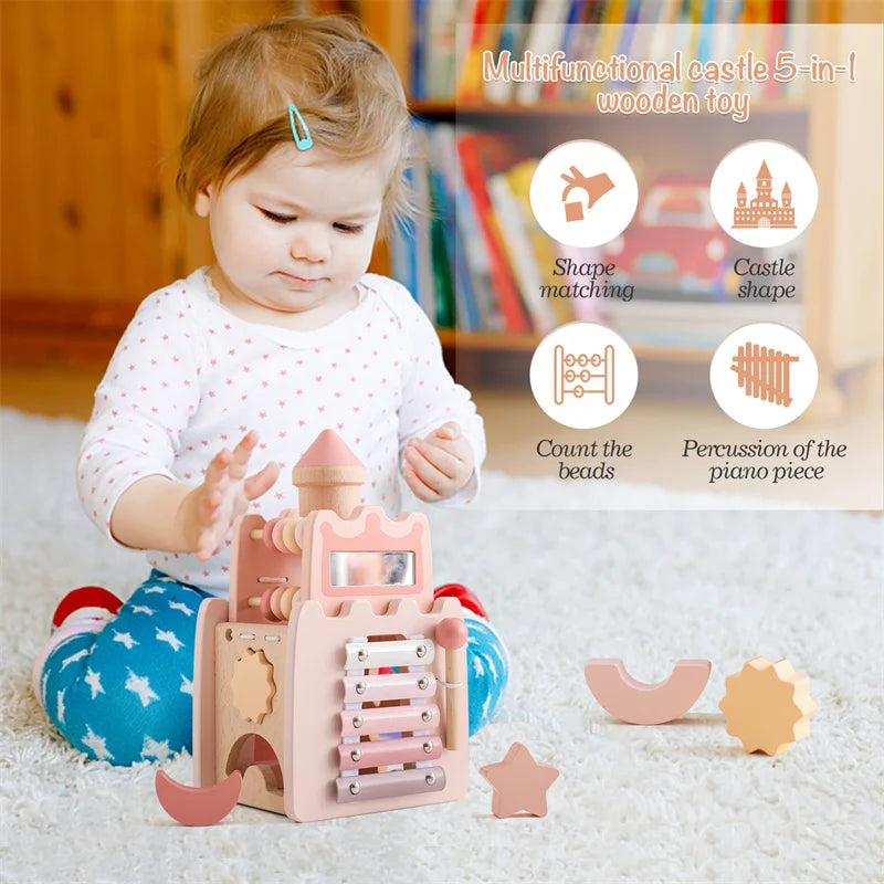 Montessori Woodenk Pink Castle Coordination and Fine Motor Skills