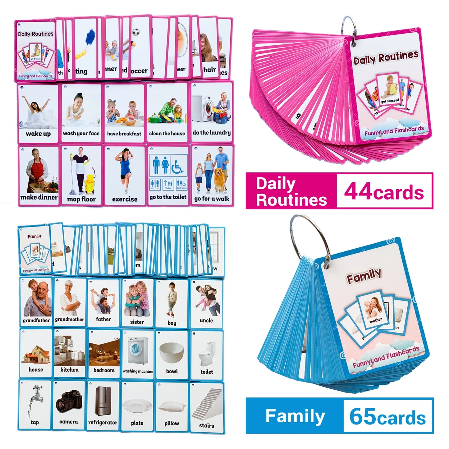 2 Sets of Montessori Baby Learning  Word Flash pocket Cards