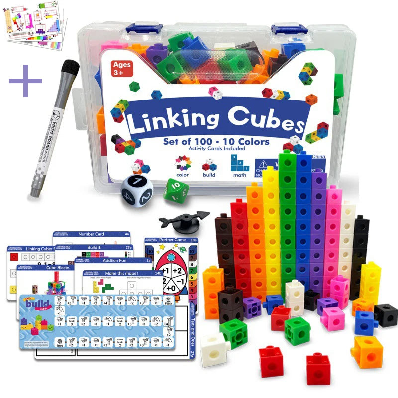 Linking Cubes Math Blocks Toy with Activity Cards 100pcs Numbers Counting Set