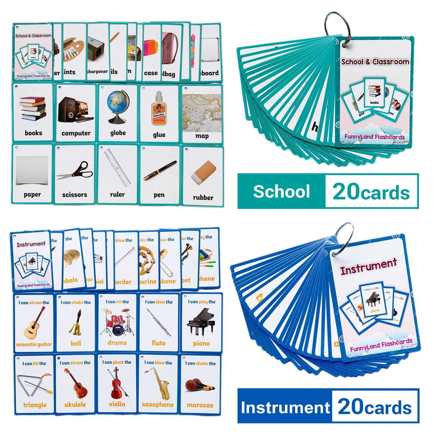 2 Sets of Montessori Baby Learning  Word Flash pocket Cards