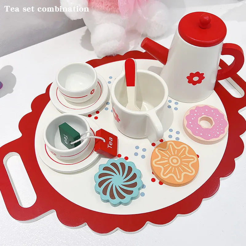 Wooden Kitchen Cooking Kitchen Toy Toaster Coffee Mixer Waffle Maker Montessori Learning