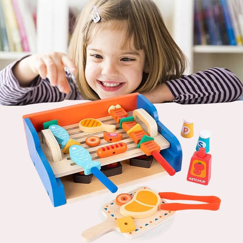 Wooden Play Barbecue Kids Grill Playset
