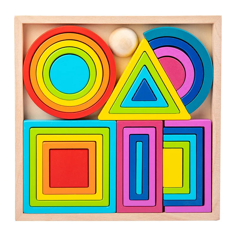 Montessori Rainbow Nesting Stacking and Balance Wooden Building Blocks