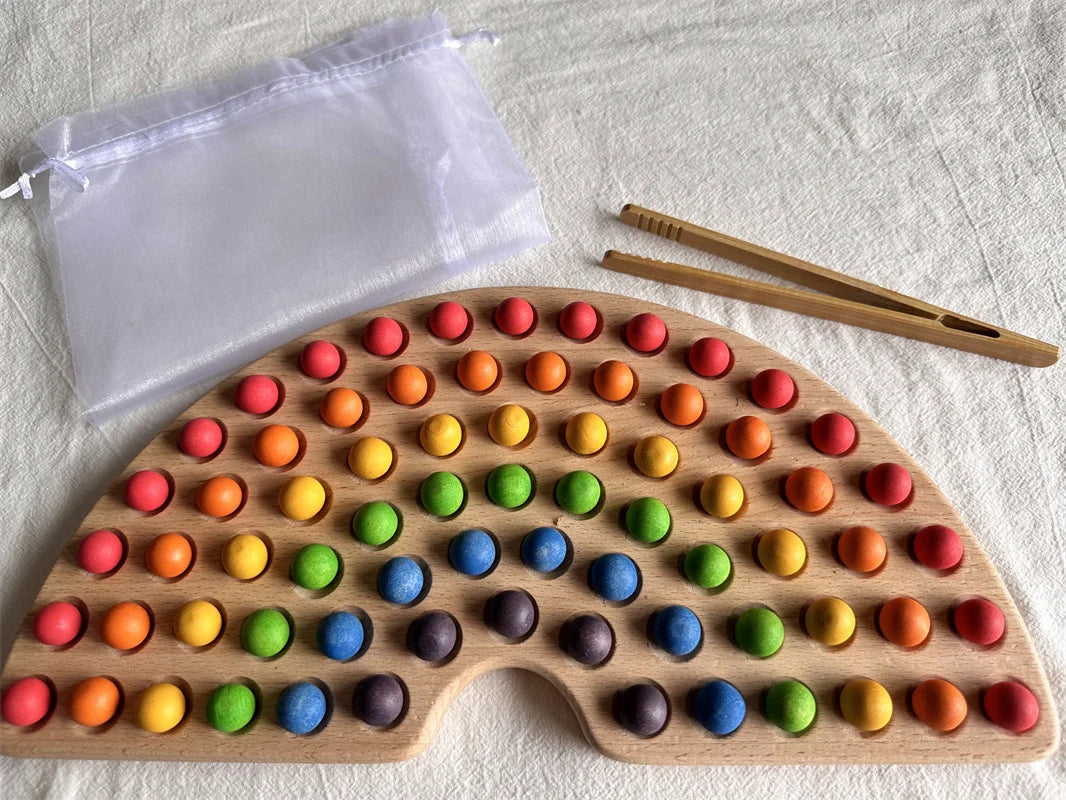 Creative Play Montessori Sensory Wooden Toys, Calculate  Semi Tray 100  Board  with Felt Balls,  Alphabets Numbers.
