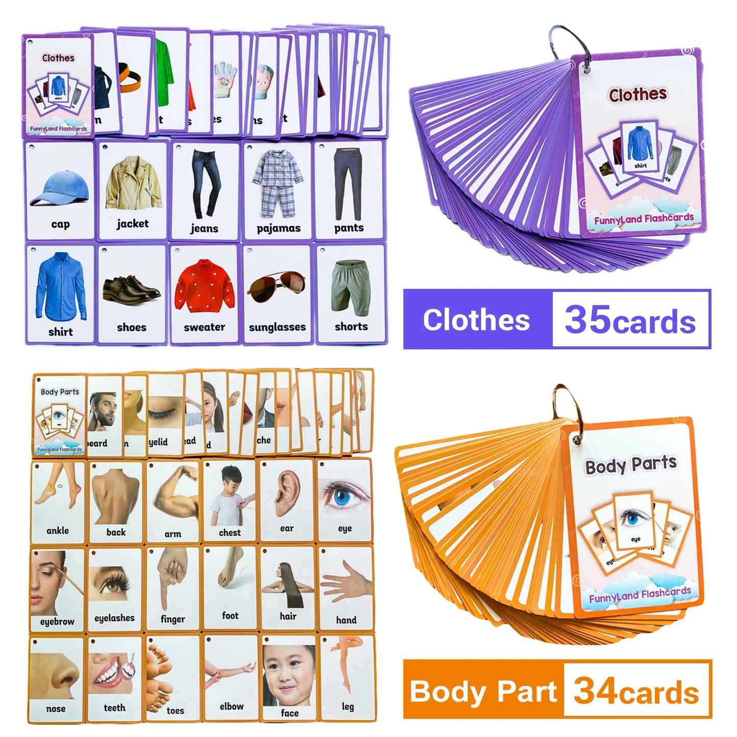 2 Sets of Montessori Baby Learning  Word Flash pocket Cards