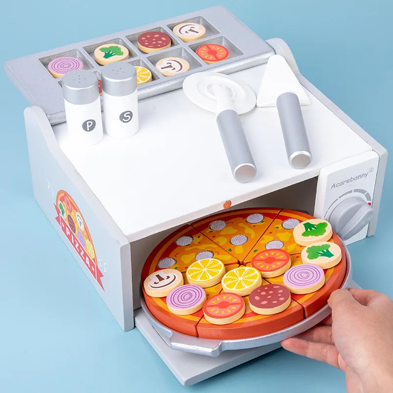 New Pretend Play House Oven Pizza, Wooden Simulation Kitchen