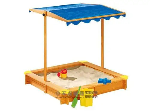 Children's outdoor sand / play box with sunshade awning