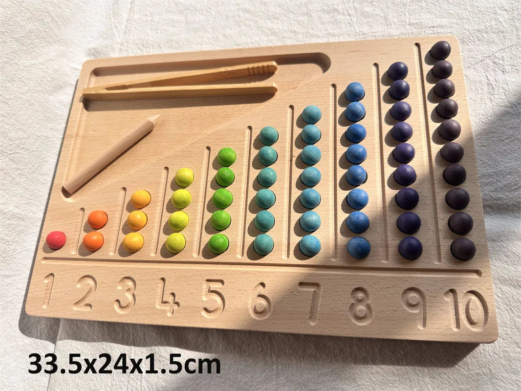 Creative Play Montessori Sensory Wooden Toys, Calculate  Semi Tray 100  Board  with Felt Balls,  Alphabets Numbers.