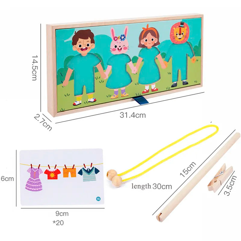 Drying Rack Clothes Dress-Up Jigsaw Puzzle Montessori Wooden Toy