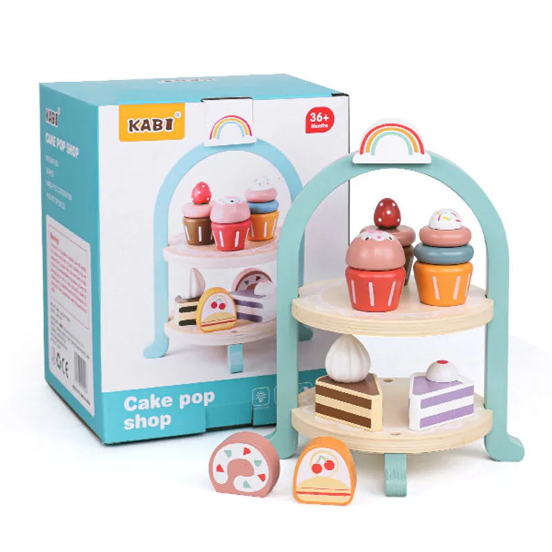 Wooden Kitchen - Pop-Up Toaster, 9Pcs Play Set, Pretend Play Food