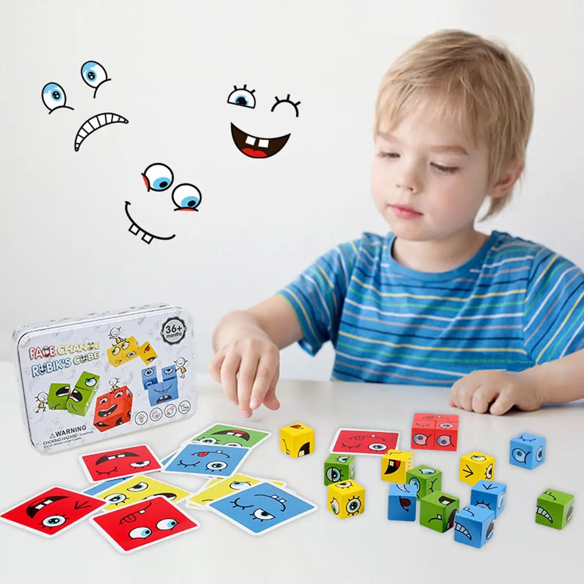 Wooden Cube Face Changing  Emotions and Expression Game