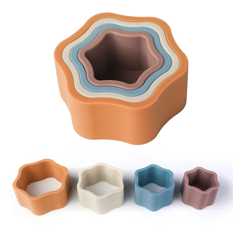 1Set Soft  Silicone Stacking Blocks Baby