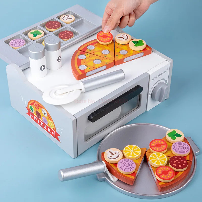 New Pretend Play House Oven Pizza, Wooden Simulation Kitchen