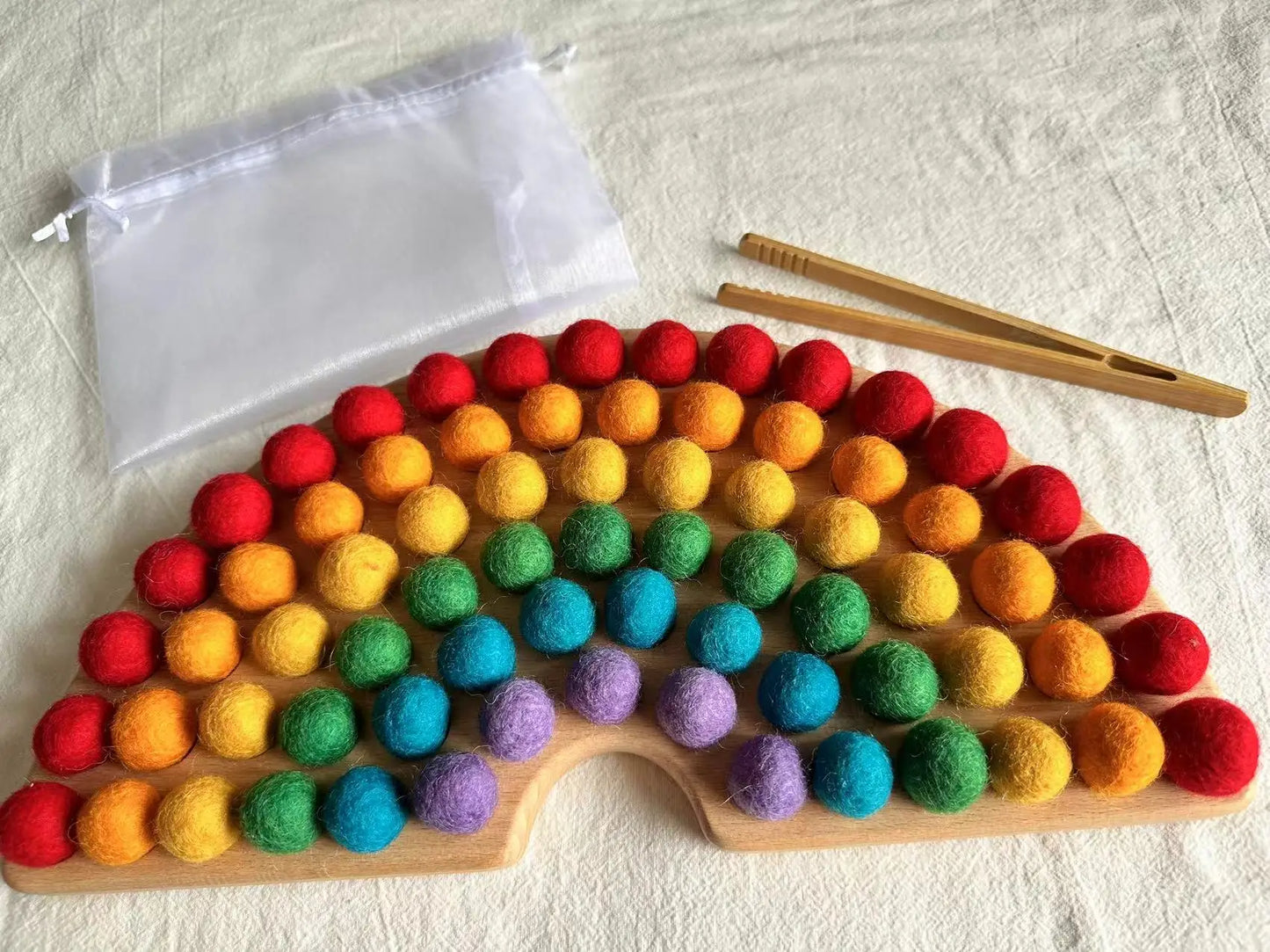 Creative Play Montessori Sensory Wooden Toys, Calculate  Semi Tray 100  Board  with Felt Balls,  Alphabets Numbers.