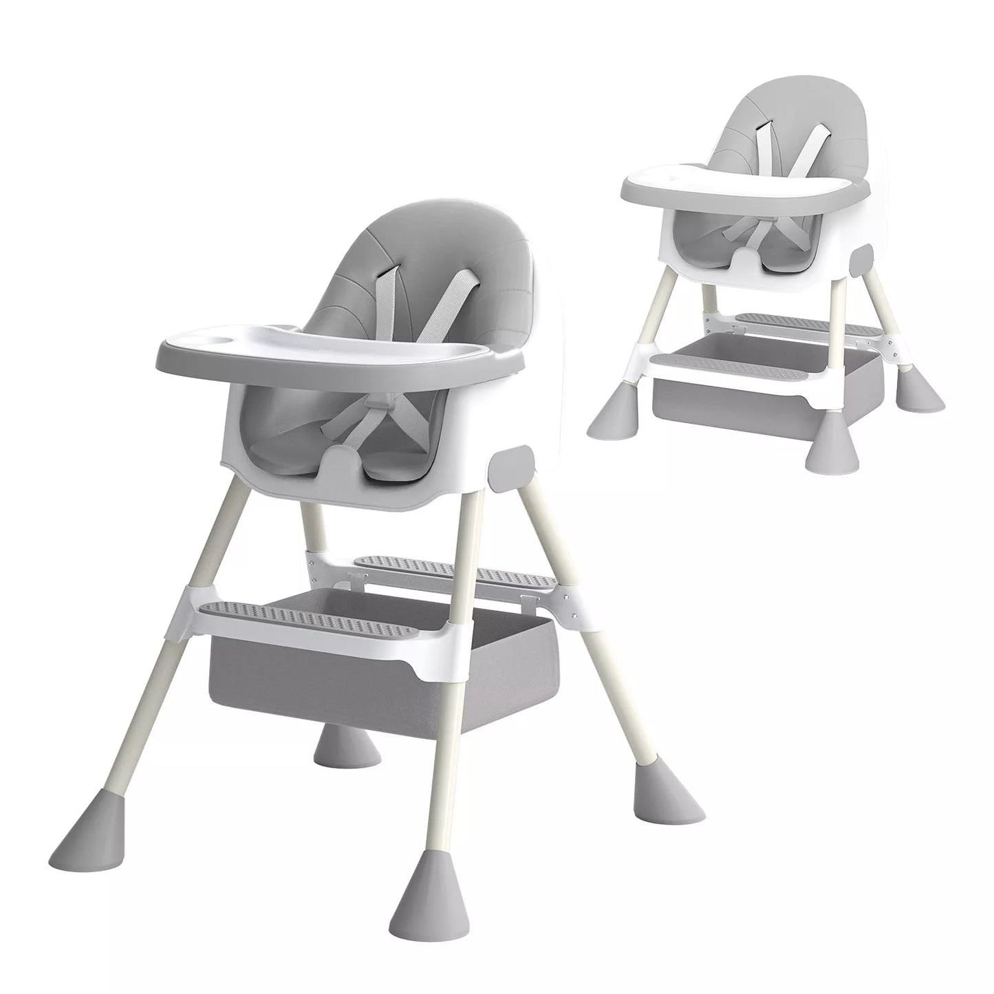 High Chair, 2-in-1  with Footrest, Detachable Double Tray