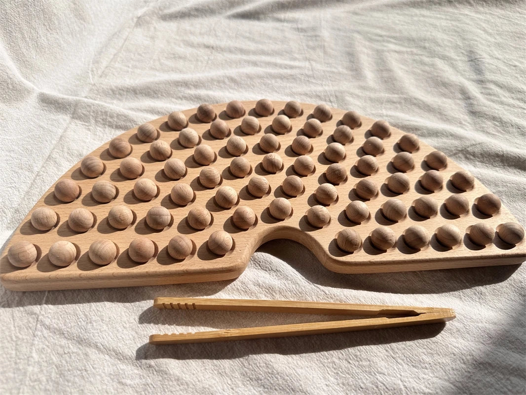 Creative Play Montessori Sensory Wooden Toys, Calculate  Semi Tray 100  Board  with Felt Balls,  Alphabets Numbers.