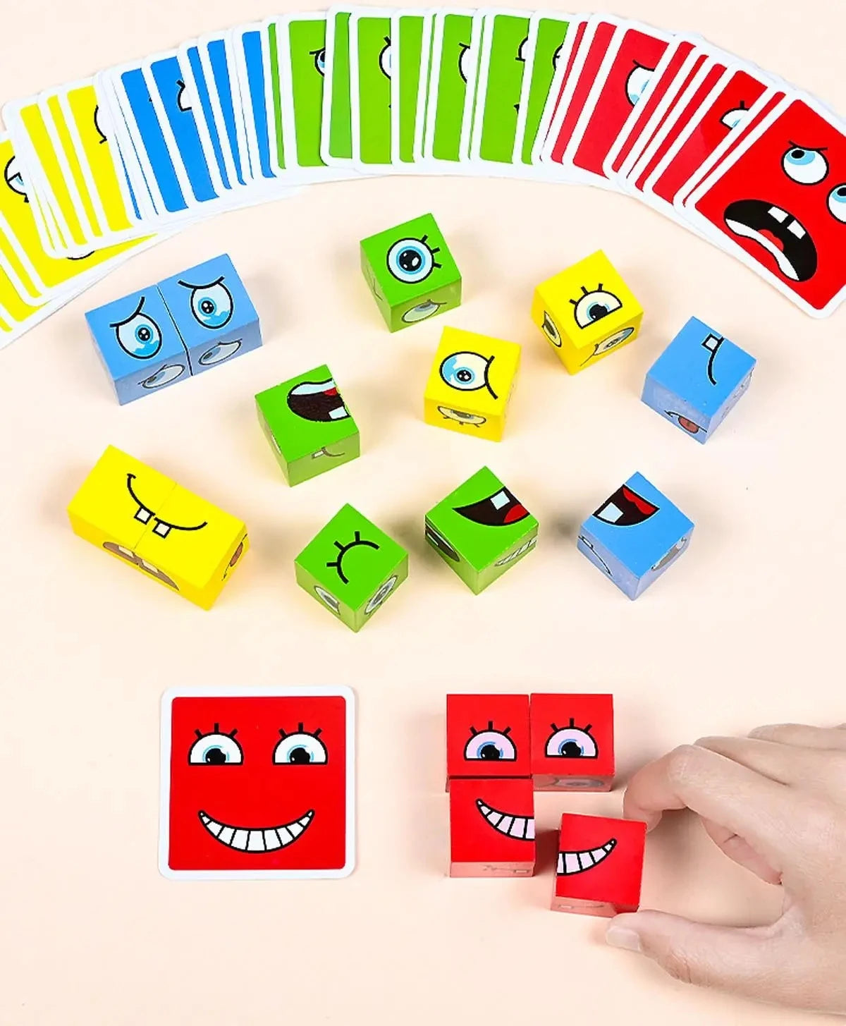 Wooden Cube Face Changing  Emotions and Expression Game