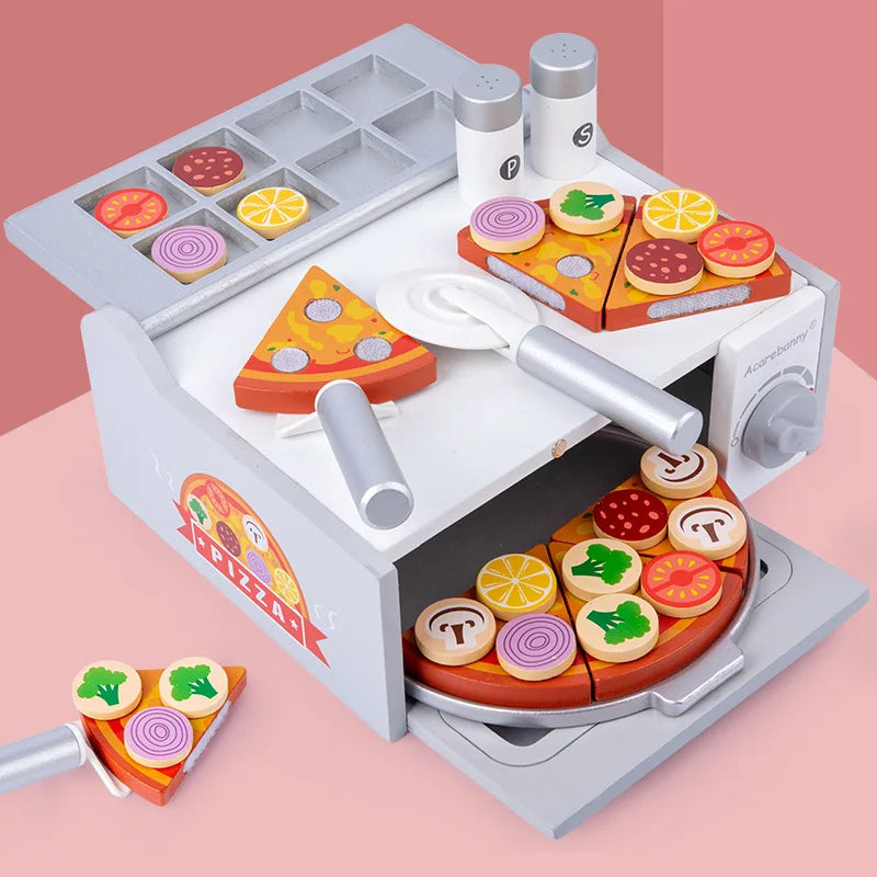 New Pretend Play House Oven Pizza, Wooden Simulation Kitchen