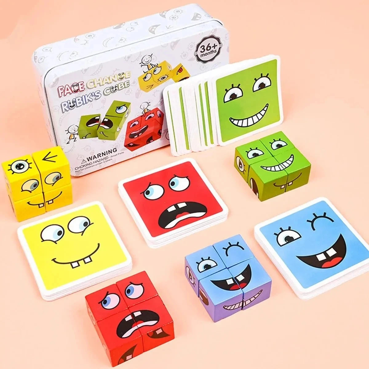 Wooden Cube Face Changing  Emotions and Expression Game