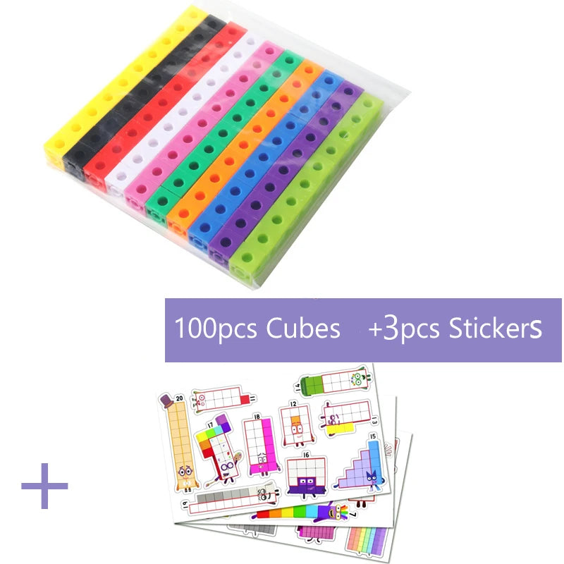 Linking Cubes Math Blocks Toy with Activity Cards 100pcs Numbers Counting Set