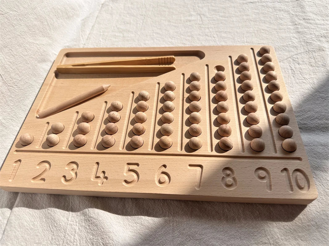 Creative Play Montessori Sensory Wooden Toys, Calculate  Semi Tray 100  Board  with Felt Balls,  Alphabets Numbers.