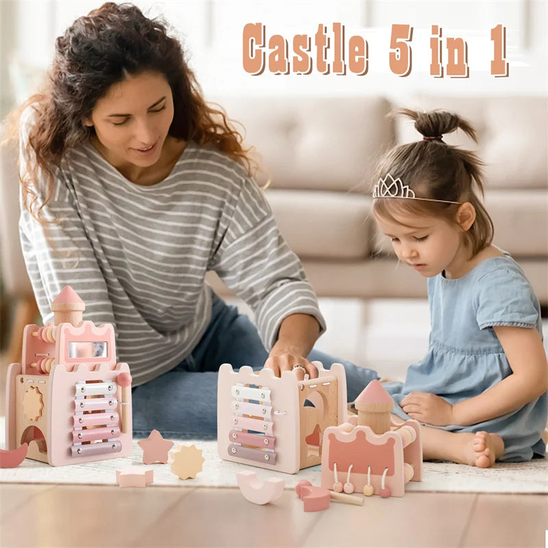 Montessori Woodenk Pink Castle Coordination and Fine Motor Skills