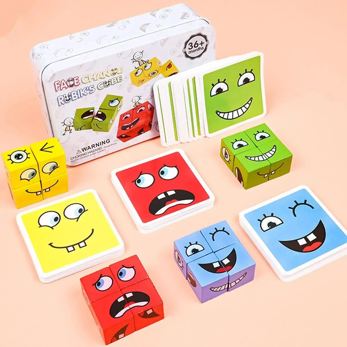 Wooden Cube Face Changing  Emotions and Expression Game