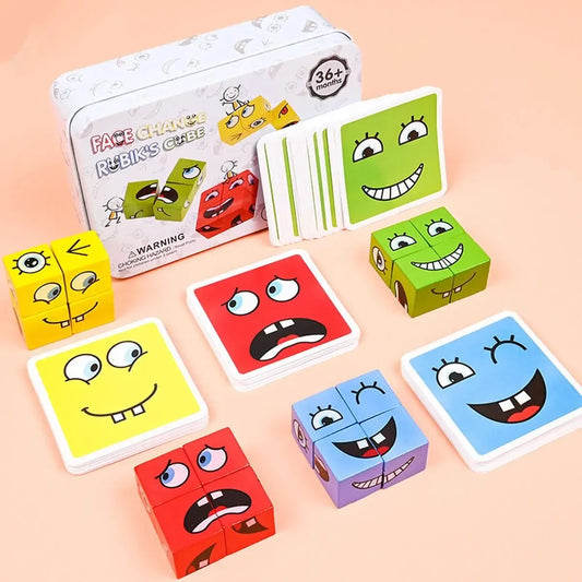Wooden Cube Face Changing  Emotions and Expression Game