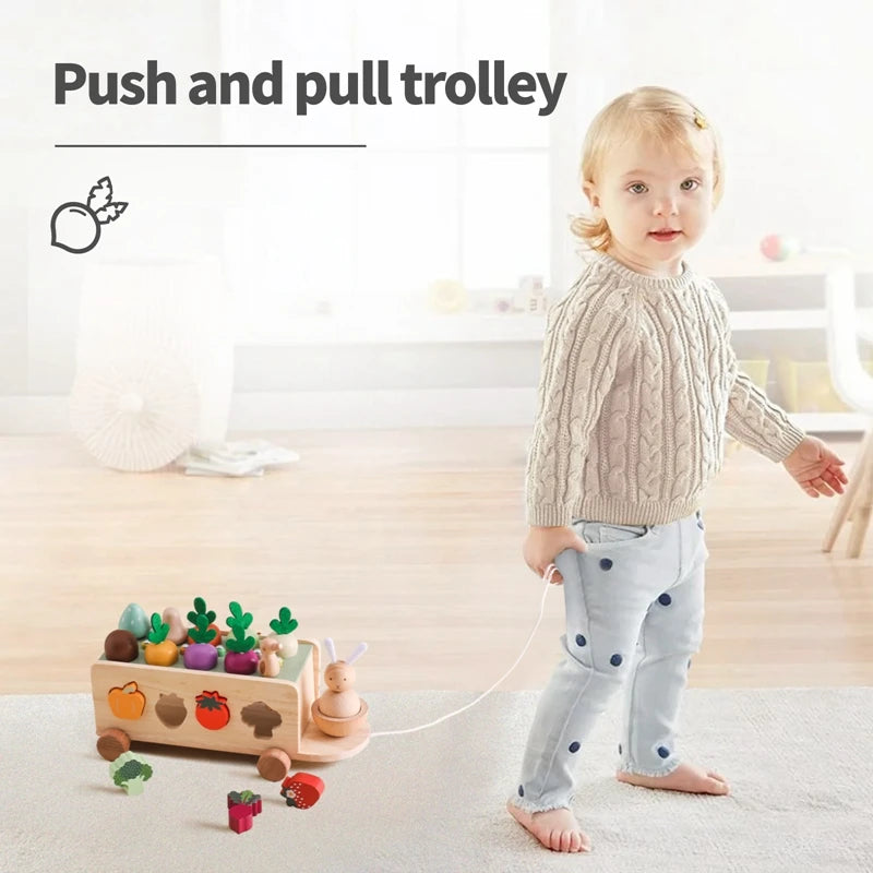 Wooden Montessori Toy Pull Radish Cart Game