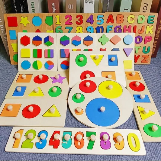Wooden Puzzle Montessori - Alphabet Number, Shape and Matching