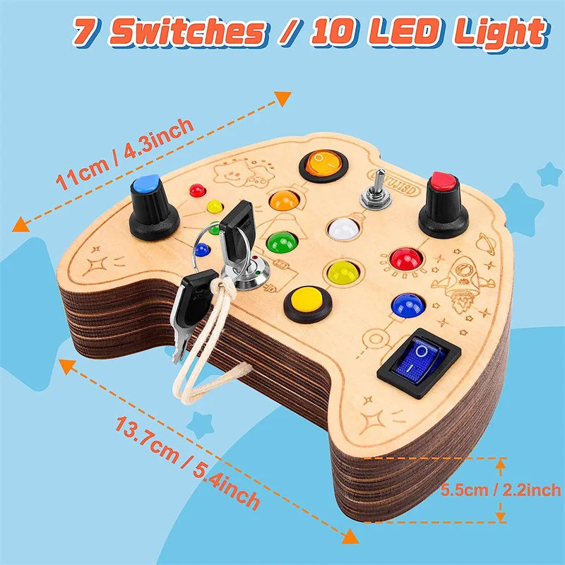 Montessori Busy Board with LED Light Wooden Sensory