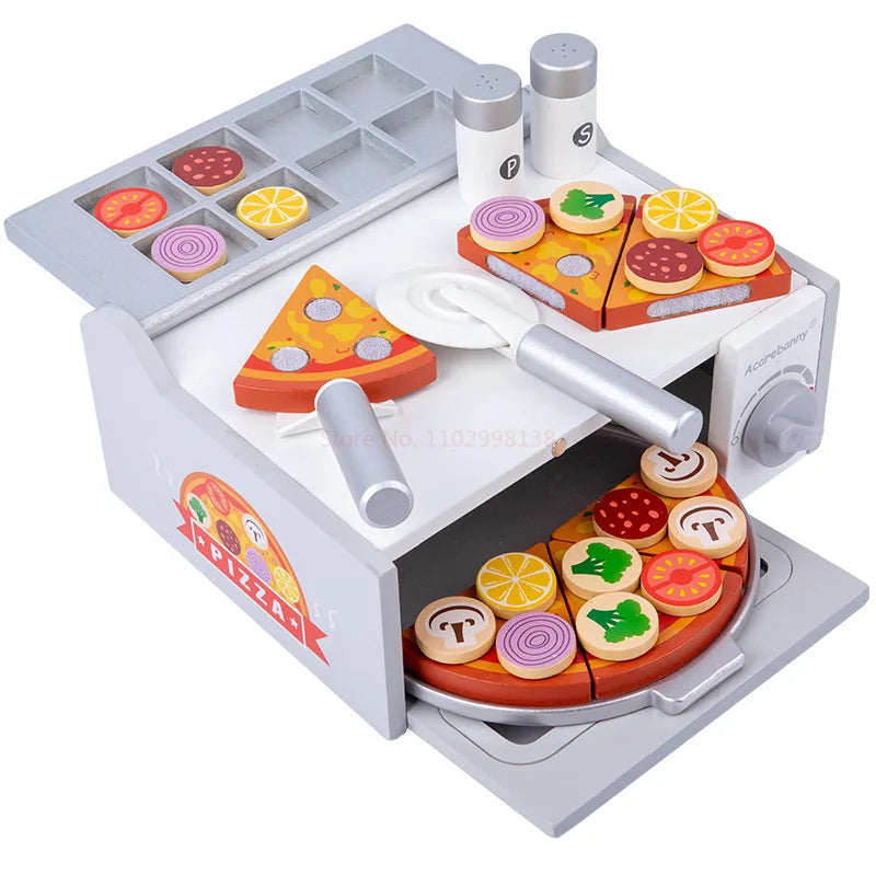 New Pretend Play House Oven Pizza, Wooden Simulation Kitchen