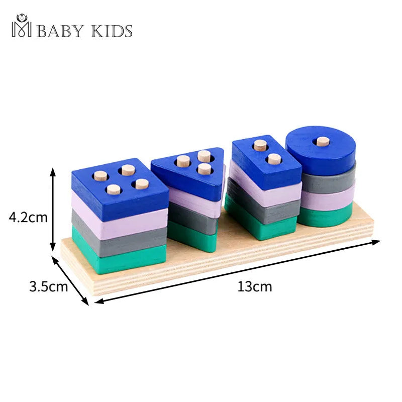 Montessori Toy Wooden Color Shape Match Building Blocks