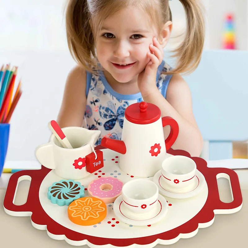 Wooden Kitchen Cooking Kitchen Toy Toaster Coffee Mixer Waffle Maker Montessori Learning