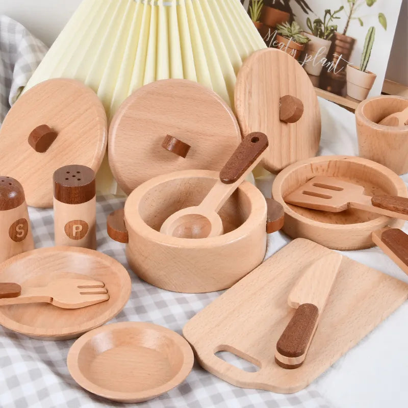 Natural Wooden Simulation Play House Kitchenware