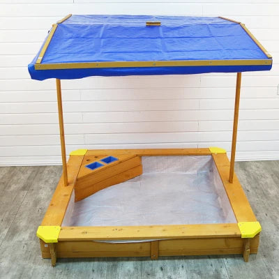 Children's outdoor sand / play box with sunshade awning