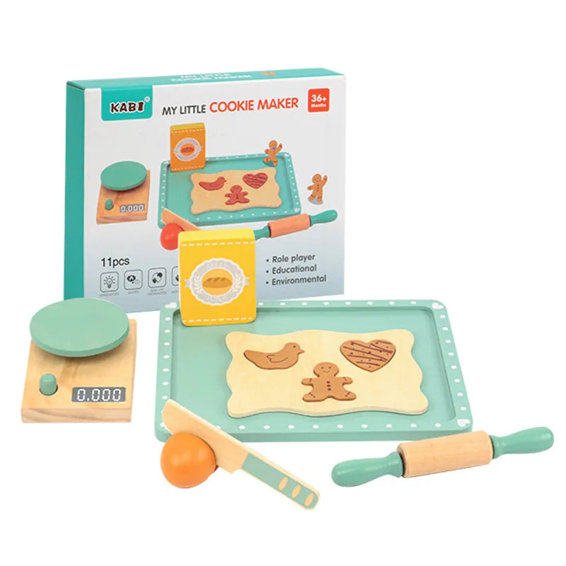 Wooden Kitchen - Pop-Up Toaster, 9Pcs Play Set, Pretend Play Food